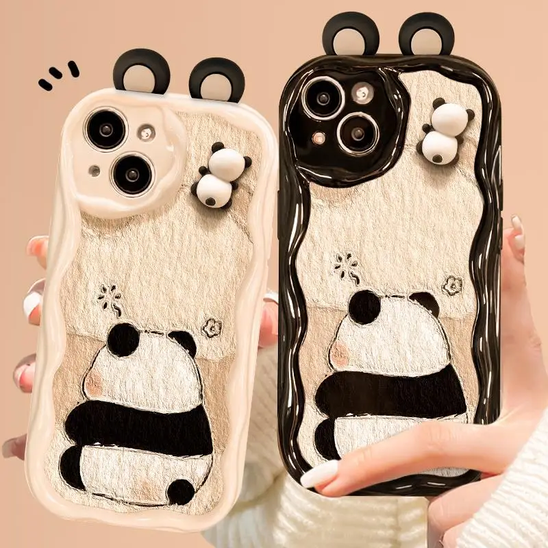 Suitable for Apple mobile phone three-dimensional panda doll anti-drop mobile phone case