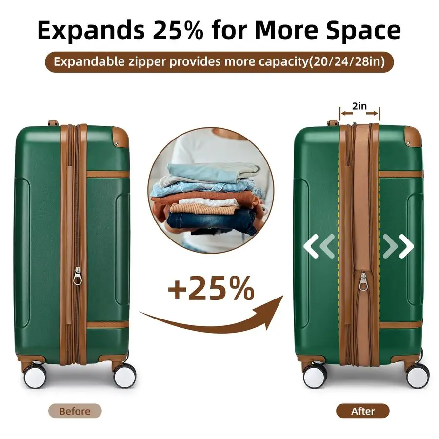 ชุดกระเป๋าเดินทางแบบขยายได้ 3 ชิ้น ขนาด 22x14x9 นิ้ว ได้รับการรับรองจากสายการบิน กระเป๋าเดินทางแบบแข็งพร้อมล้อ ล็อค TSA กระเป๋าเดินทางน้ำหนักเบา