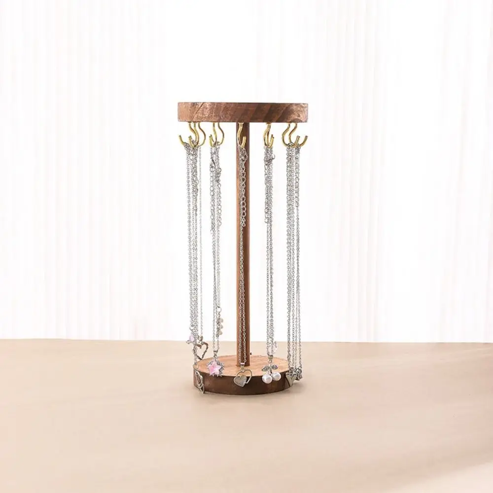 Solid Wood Jewelry Display Holder Hanging Countertop Jewelry Organizer Necklace Earrings Stand Detachable Round