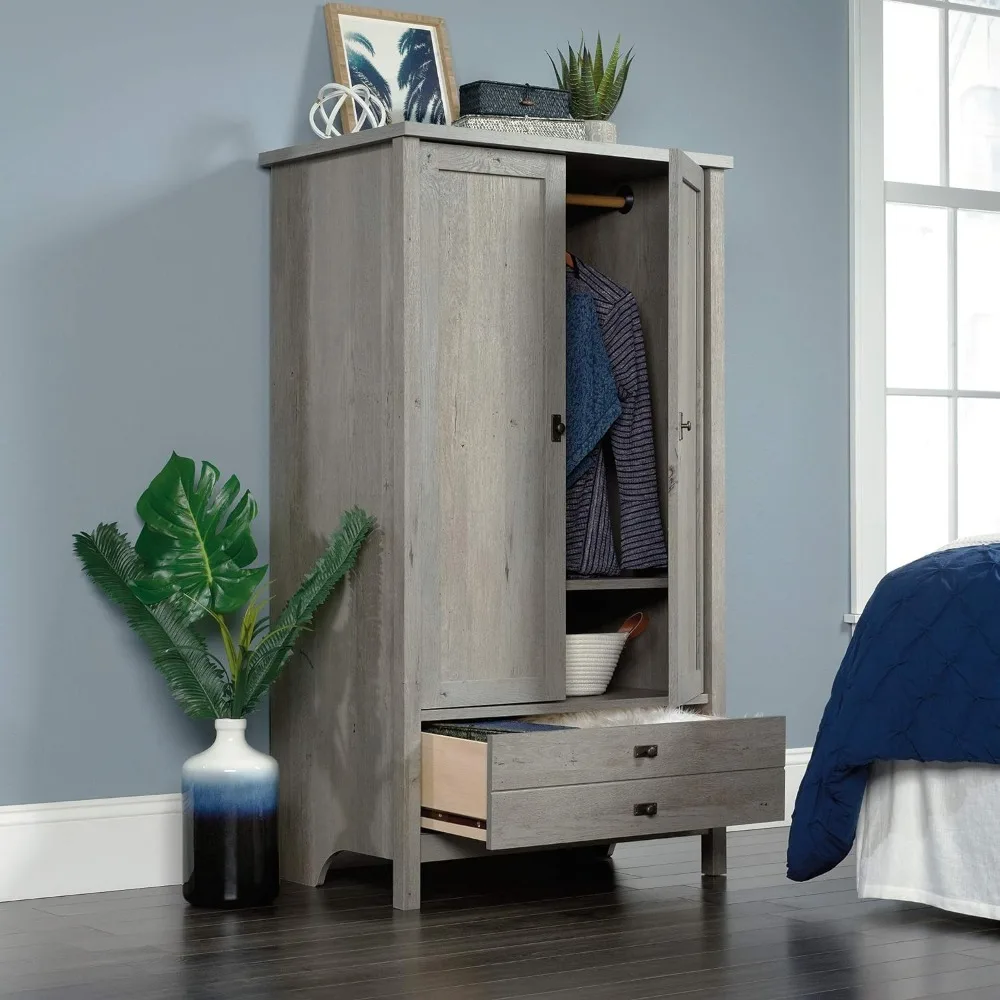 Wardrobe with Drawer Doors, Pantry Cabinets/ Closet, Simple  Assembly Wardrobe,  59.17"H Oak Closet Cabinet for Bedroom image 4