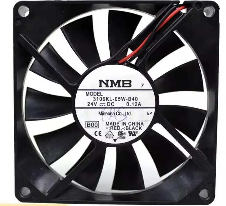 

NMB 3106KL-05W-B40 B00 DC 24V 0.12A 80x80x15mm 2-Wire Server Cooling Fan