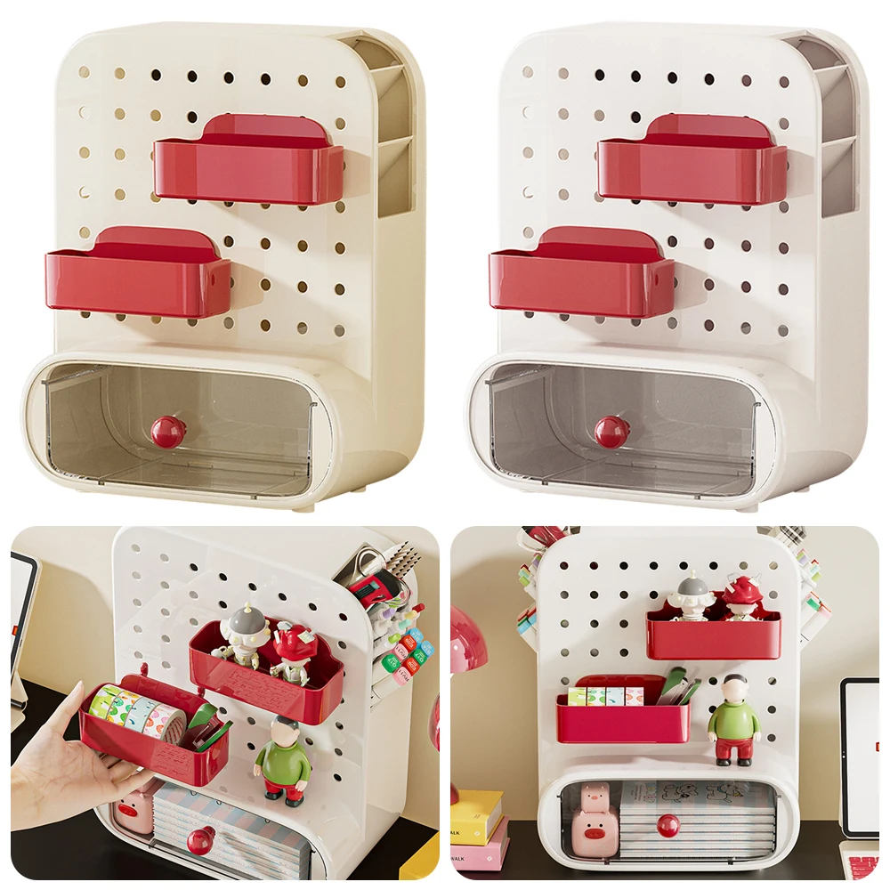 

PP Desktop Storage Box No Need To Punch Holes with Holes Hook Drawer Storage Rack Kawaii Eco-Friendly Stationery Storage Box