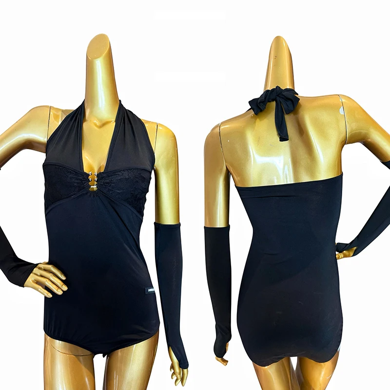 

2025 Hanging Neck V-Neck Strap With Circular Ring Design Sexy Bodysuit Latin Dance Tops For Women Chacha Latin Clothes DQS19748