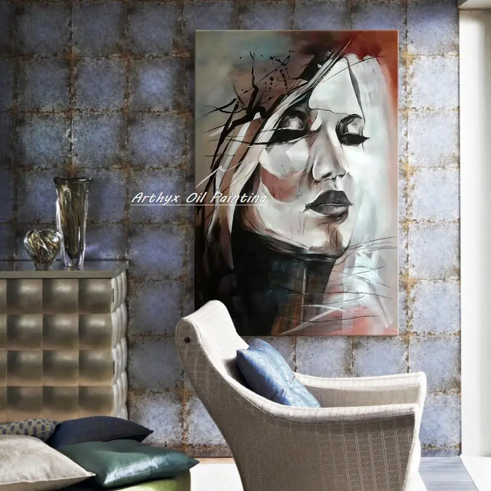 Arthyx Large Size Handmade Abstract Figure Oil Paintings On Canvas Modern Wall Art Girl Pictures For Living Room Home Decoration image 4