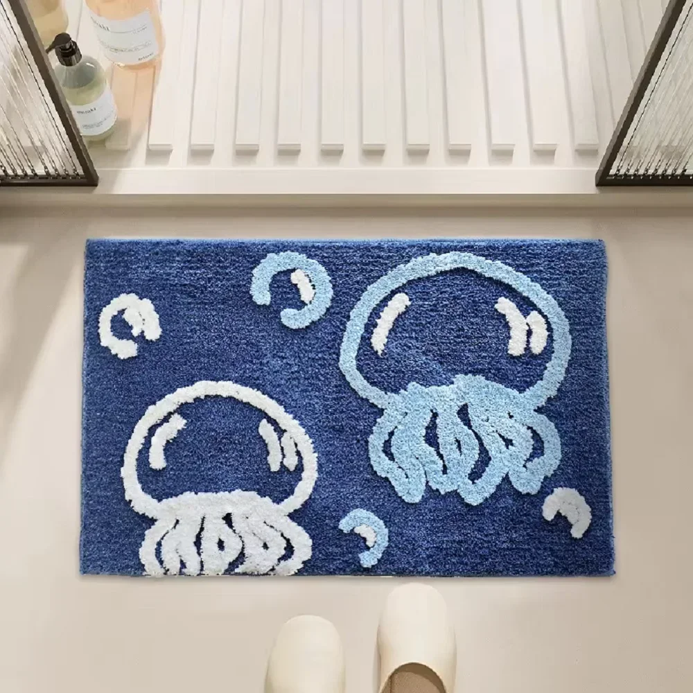 VIKAMA Cartoon-Fisch-Teppich aus weichem Plüsch, rutschfeste, saugfähige Matte für Badezimmer, Flur, Nachttisch – Detail 3