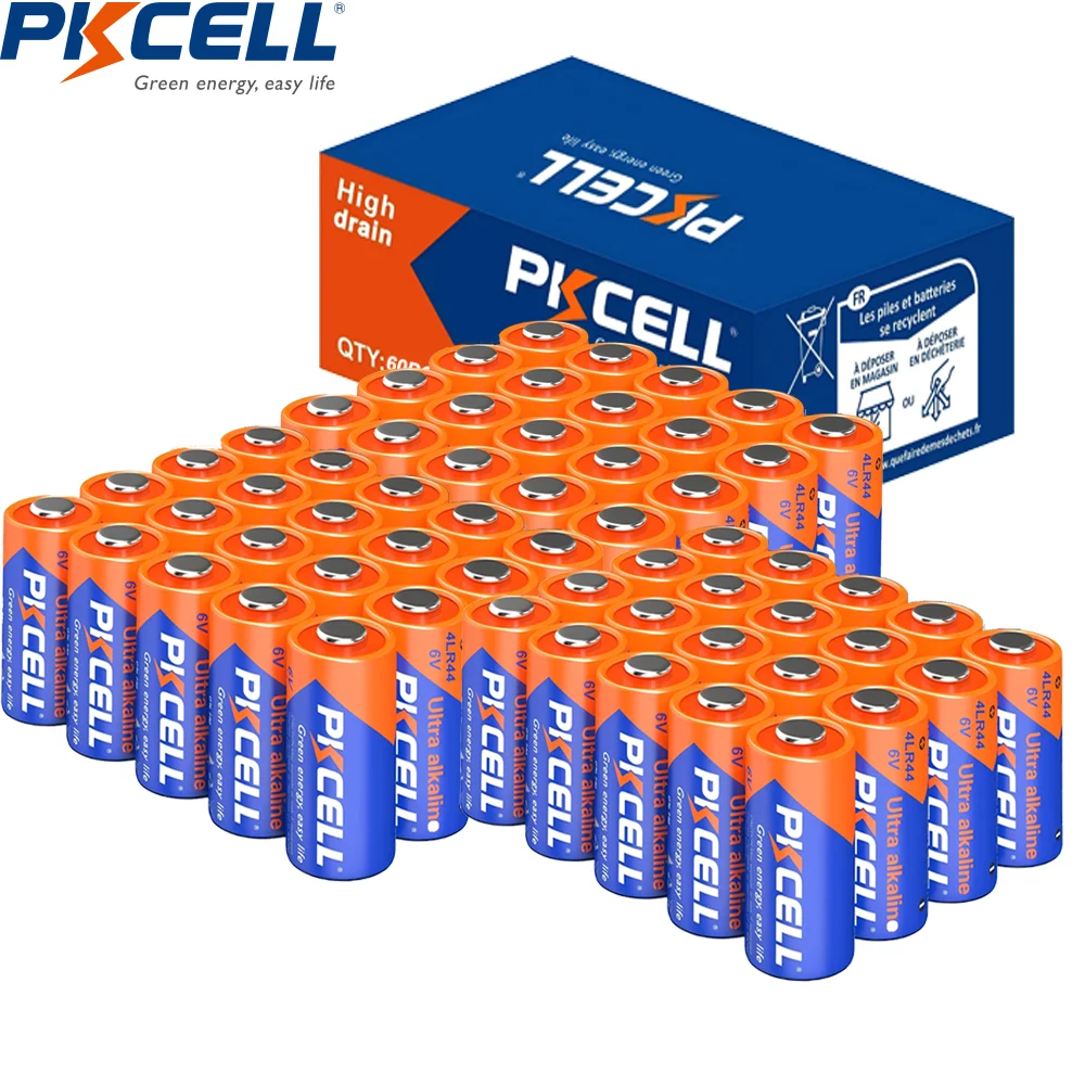 60-Count PKCELL  4LR44 6 Volt Alkaline Battery 6V PX28A A544 K28A Alkaline Batteries For Laser Cosmetic Pen Dog Collars