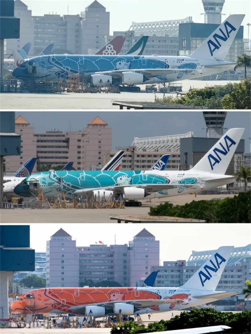 

Масштаб 1:160, 45 см, литая под давлением модель Японии ANA, оранжевый/синий/желтый морской черепаха A380, самолет с легкой коллекцией, дисплей, вентилятор