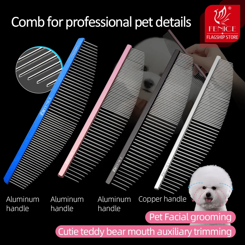 Fenice Pet Grooming Comb for Dog Metal Tail Comb Cat Animals Groomer Tools Blue/Purple/Pink/Black Comb for Groomer Stylist