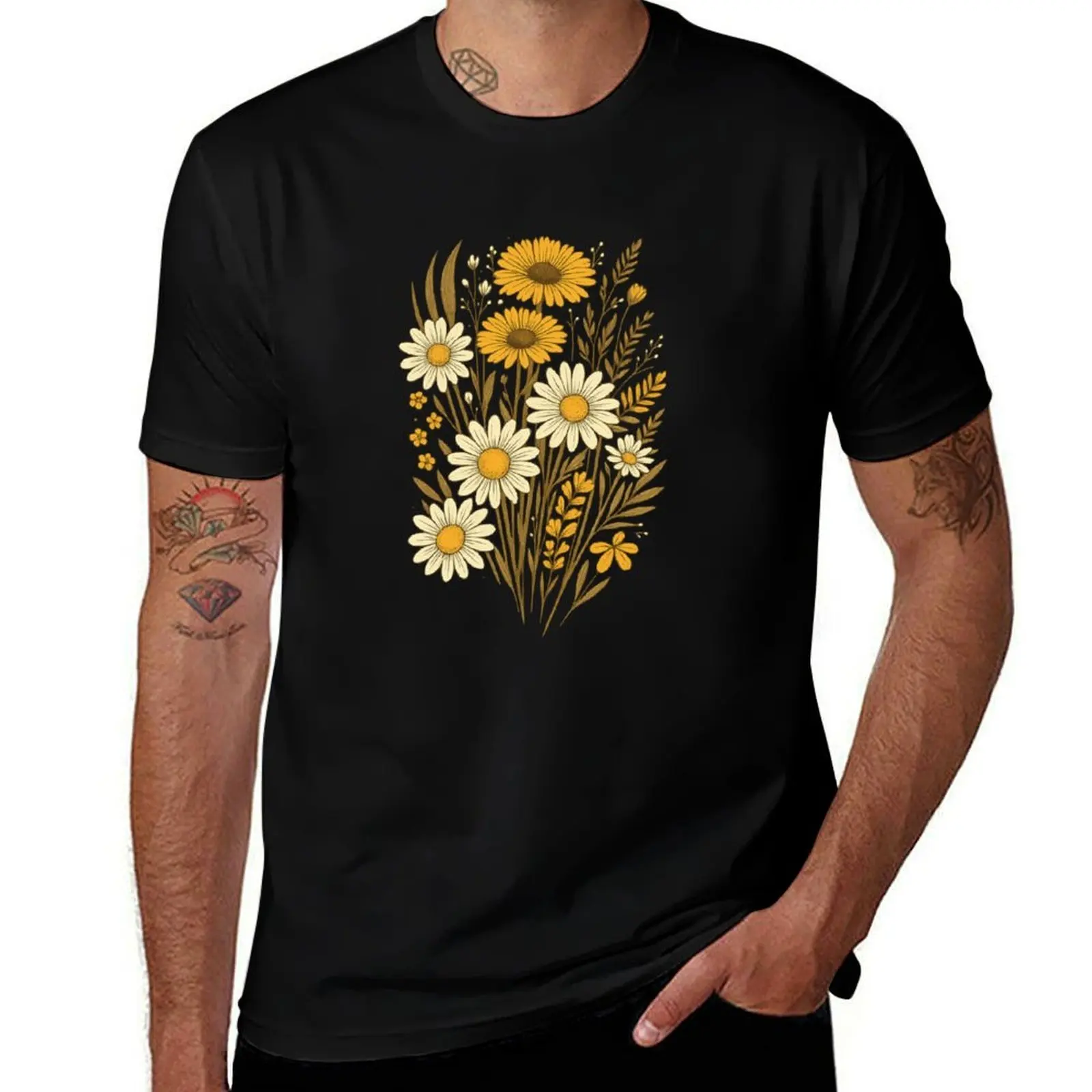 

Vintage-style botanical design with white daisies and golden yellow wildflowers. The detailed illustration makes it a st T-Shirt