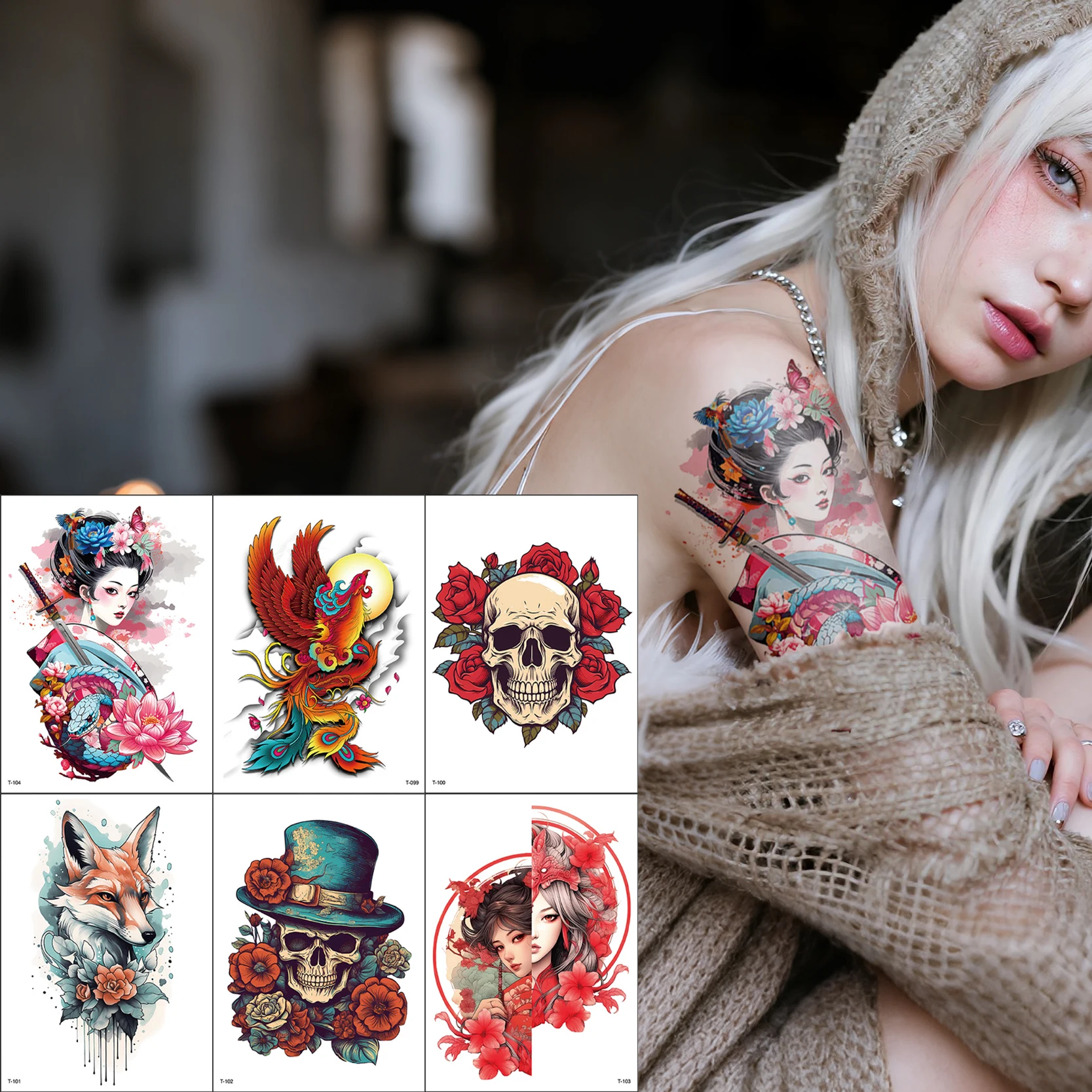 Full Arm Water Transfer Temporary Tattoo Sleeve Waterproof Realistic Fake Tattoo Stickers for Men Women Wedding Body Art