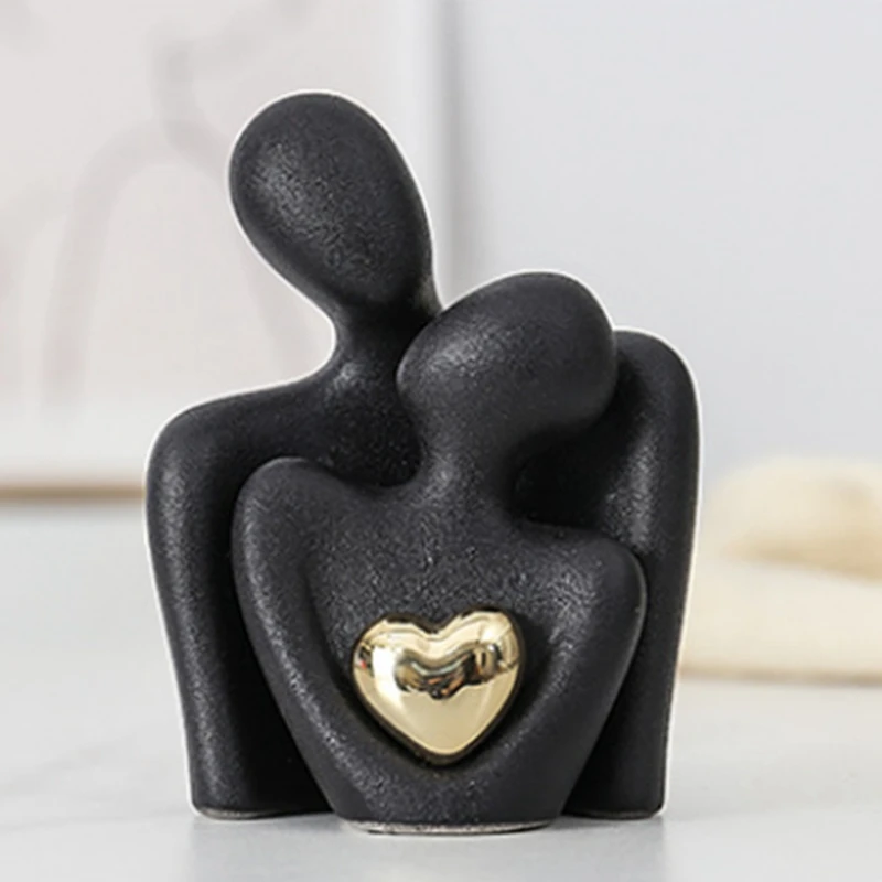 Mini Abstract Sculpture Home Decor Knick Knacks Couples Love Office Show Pieces Black A