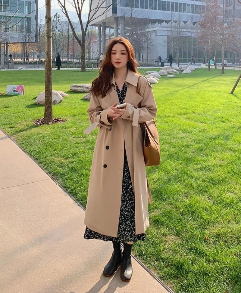 

2023 Spring Woman Long Trench Coat Fashion Korean Streetwear Loose Cloak Casual Elegant Khaki Black Women's Windbreaker Coat New