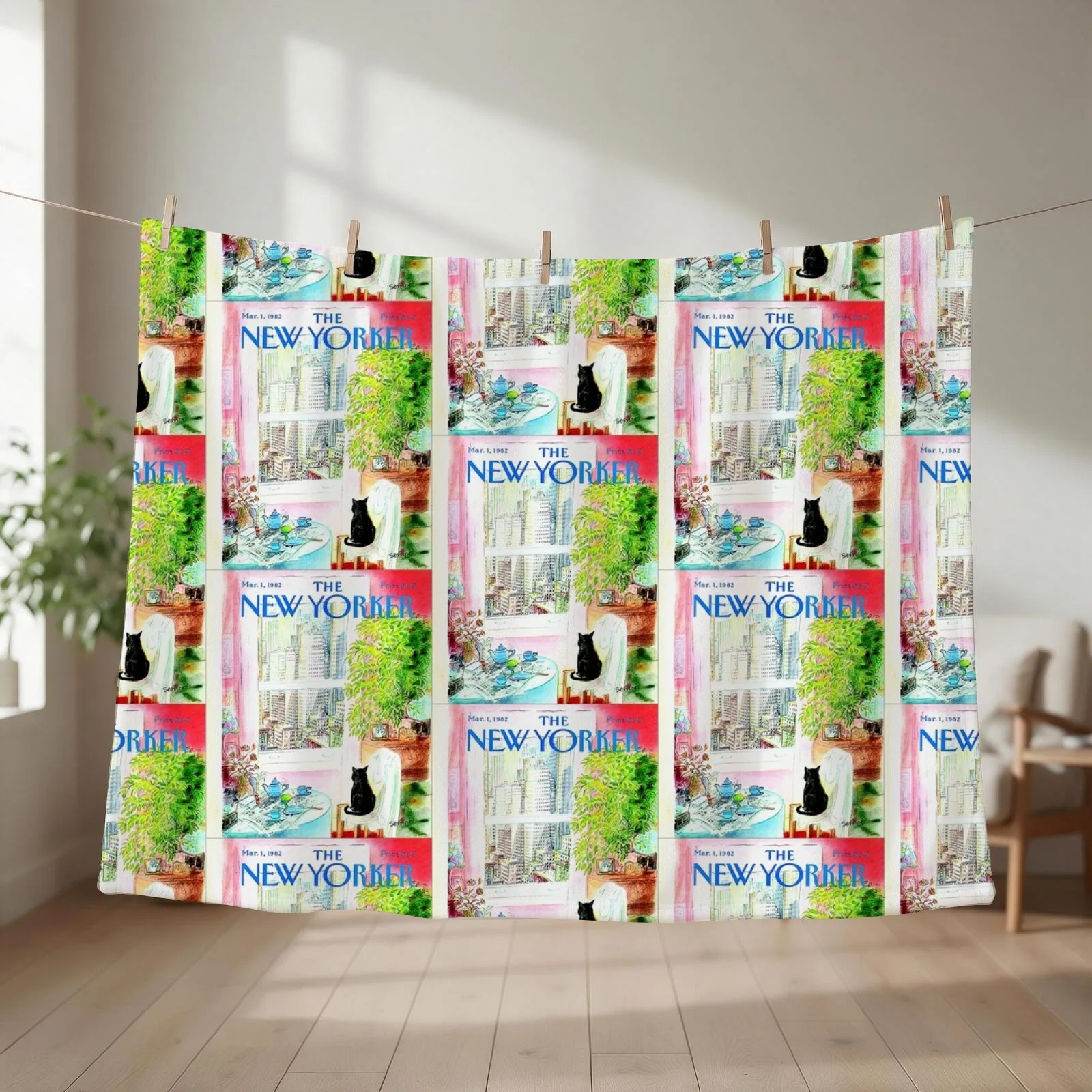 New Yorker March-1-1982 Throw Blanket couch cozy soft plush fuzzy picnic outdoor blanket