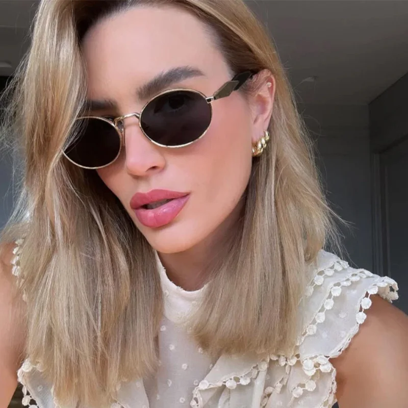 

Sunglasses 2024 New Style Womens Small Frame Oval Metal Glasses High-end Sunglasses For Men