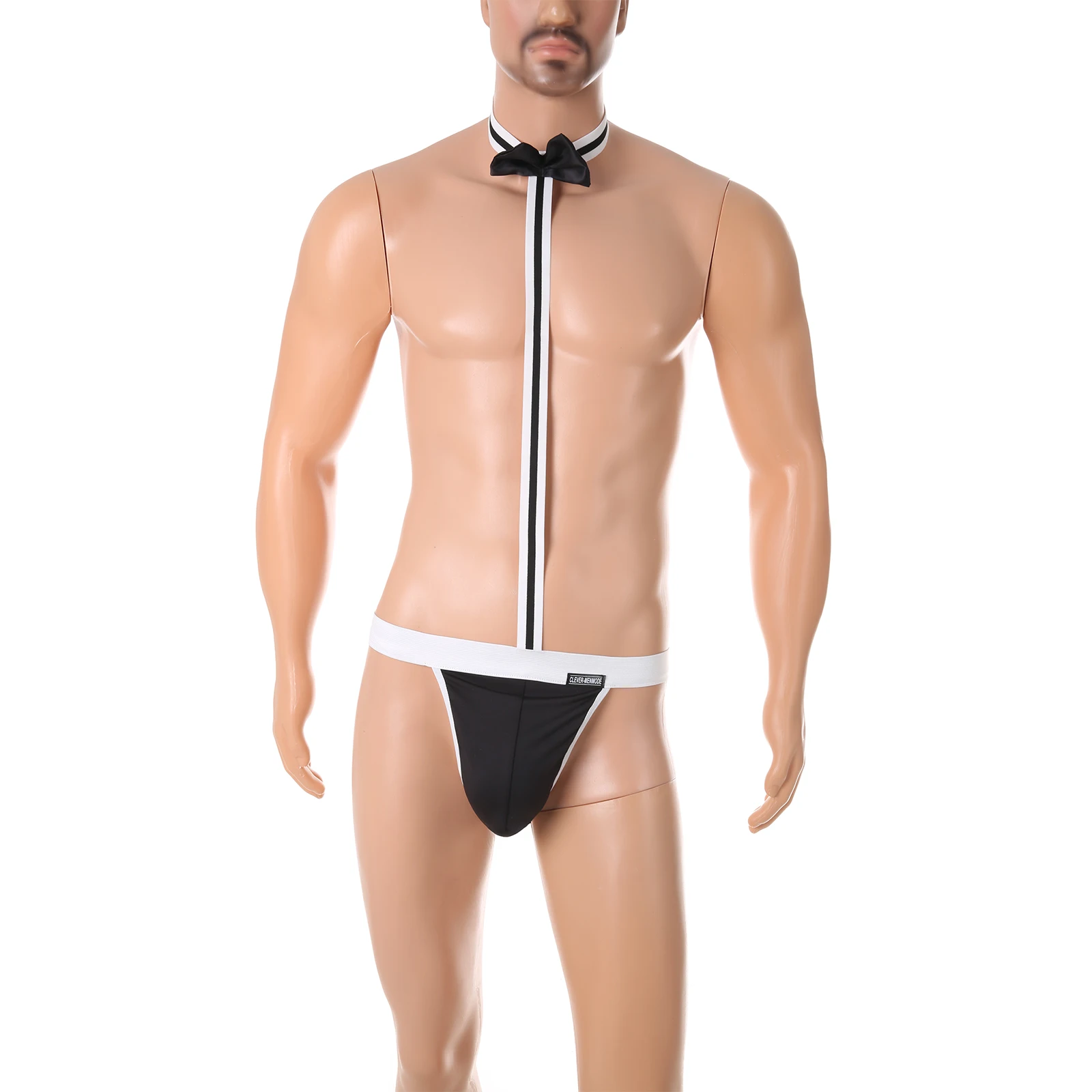 Mankini Sexy, Ropa Interior de una Pieza para Hombre, Disfraz de Camarero con Corbata de Moño, Body Erótico, Tanga, G-String