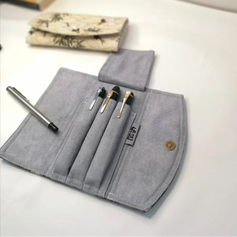 Original 3-hole Pen Sleeve, Fountain Pen Storage Bag, Pen Roll, Pen Case With Magnetic Closure, Dark Gray Lining, 18x8.5 Cm