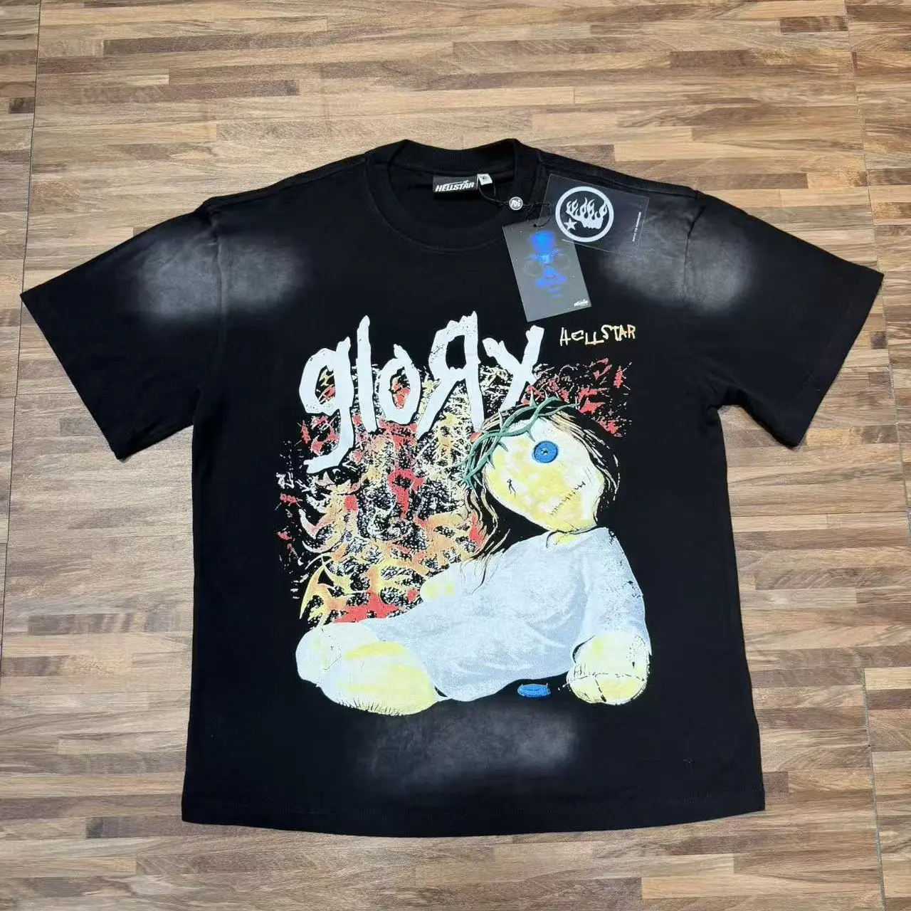 Retro Washed Cotton T-Shirt Skull Doll Print Loose Fit Short Sleeve Youth Fashion Streetwear Vintage Style Unisex T-Shirt