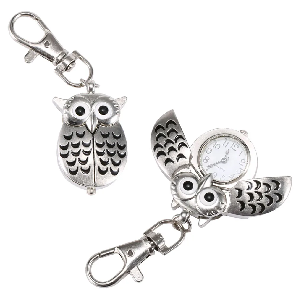 

Fashion Unisex Keychain Metal Alloy Vintage Owl Shape Clock Key Chain Bag Car Birthday Gifts