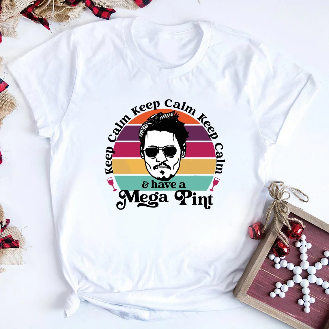 Keep Calm Have A Mega Pint T-Shirt Johnny Depp T-shirt Women Graphic T-Shirts Summer High quality pure cotton top