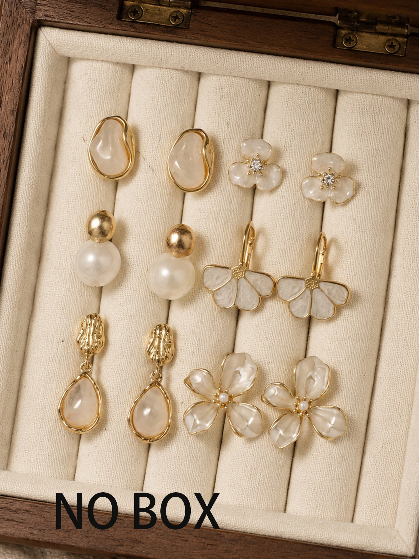 6 Pairs Cream White Series Earrings Pack, Gold Border Floral & Irregular Stone Earrings for Women