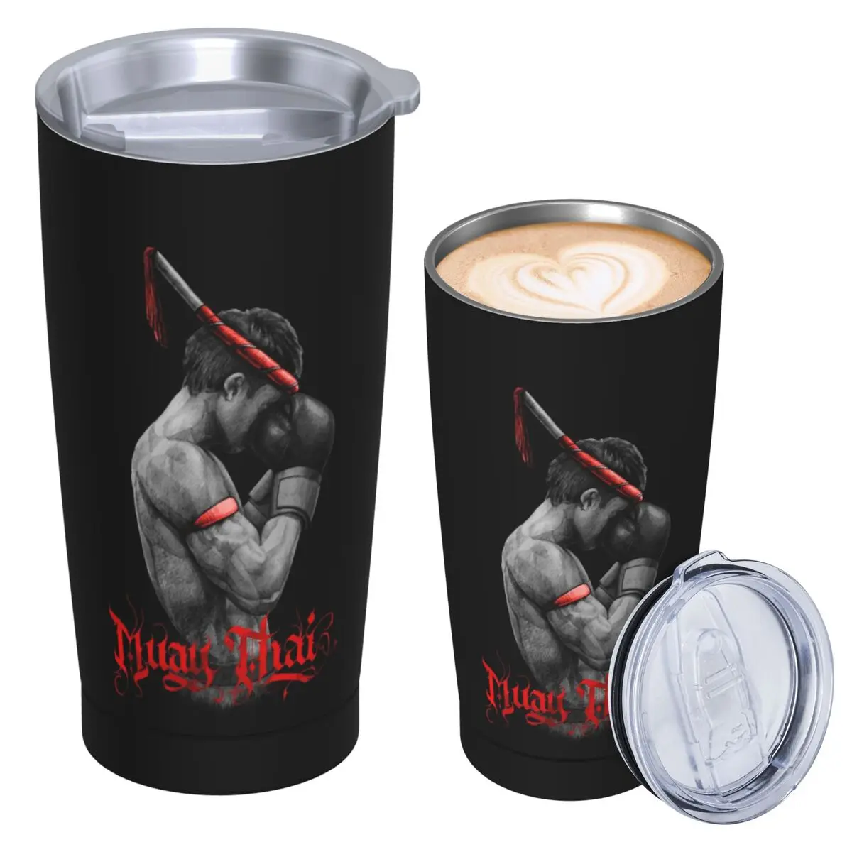 Muay Thai Boxing Fighter Stainless Steel Tumbler Vacuum Insulated Mugs Thermal Cold Bottle Straw With Lid 20oz