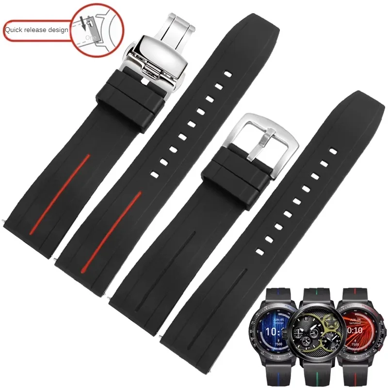 Flat Interface Rubber Watch Strap With Substitute Jeep Black Knight F-X1 Series Quick Release Design Silicone Watchband 20/22mm