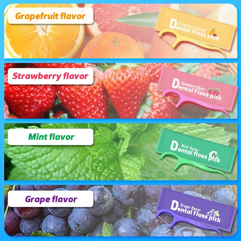 زجاجة تعبئة مستقلة بلون خيط تنظيف الأسنان 20/30/50 أعواد خيط تنظيف الأسنان بنكهة الفواكه والنعناع معبأة بشكل فردي