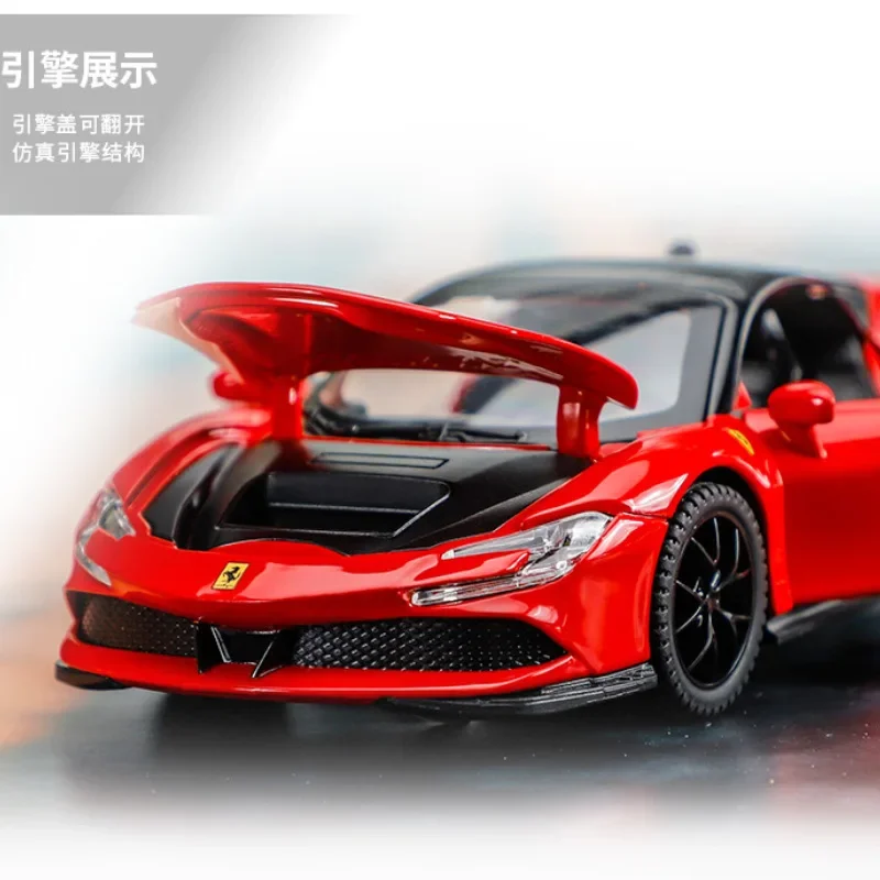 Ferrari-coche deportivo SF90 de alta simulación, modelo de aleación de Metal fundido a presión, luz de sonido, Colección Pull Back, juguete, regalos, 1:32