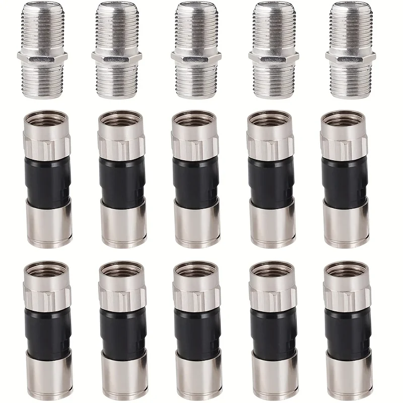 Coax Cable Crimper Kit Coaxial Compression, 5PCS RG6 coax female to female connector + 10PCS RG6 Black compression connectors