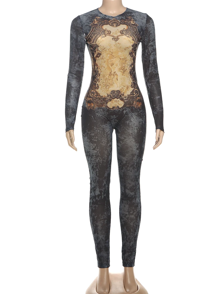 Sisterlinda الطباعة سليم كم بذلة المرأة مثير س الرقبة طويلة شعبية تشكيل الجسم فساتين فتاة حفلة الترفيه سروال شكل قلم رصاص #6