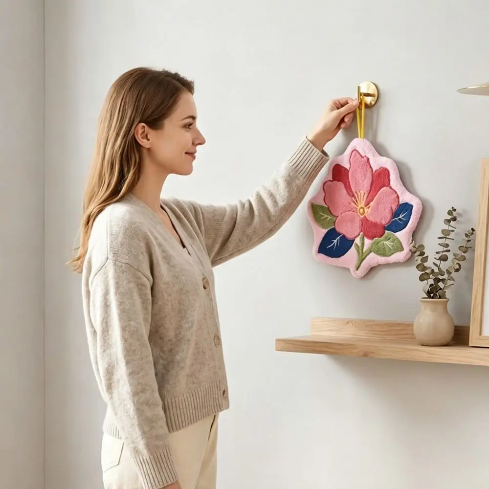 Gifts Coral Fleece Flower Hand Towel Hanging Loop Thickened Hand Drying Towel Floral Pattern Decorative Hand Towel Bathroom Use