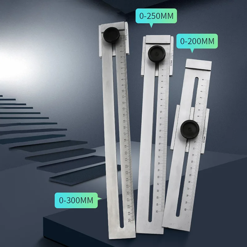 

Carbon steel marking ruler 0-200-250-300mm Woodworking tile ruler with Hole Locator