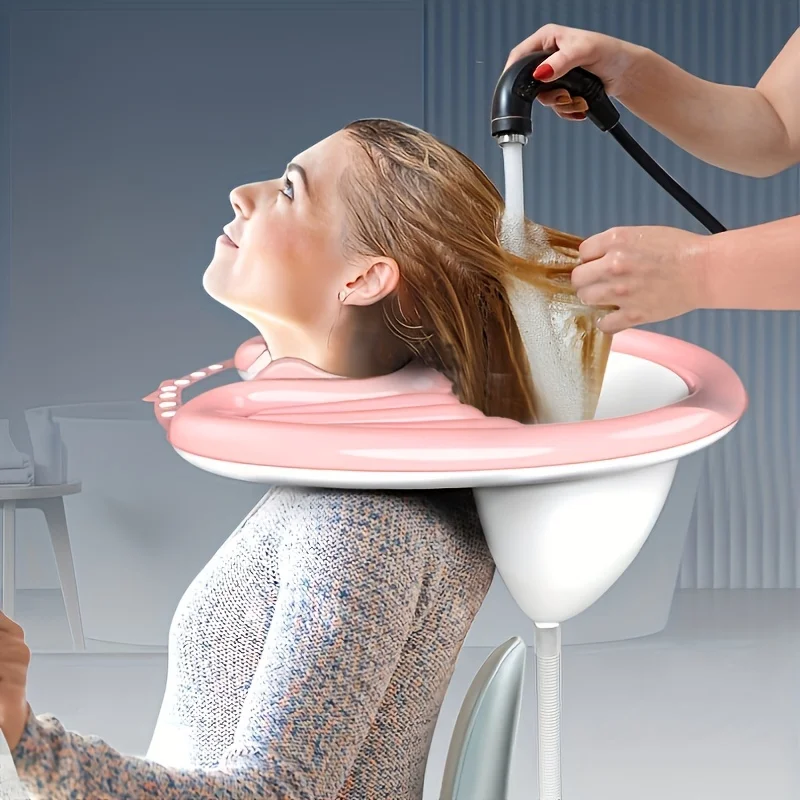Portable Inflatable Shampoo Basin with Hose Bedside Bath Tub for Elderly, Pregnant Disabled, Easy Setup, Durable for Home Hotel