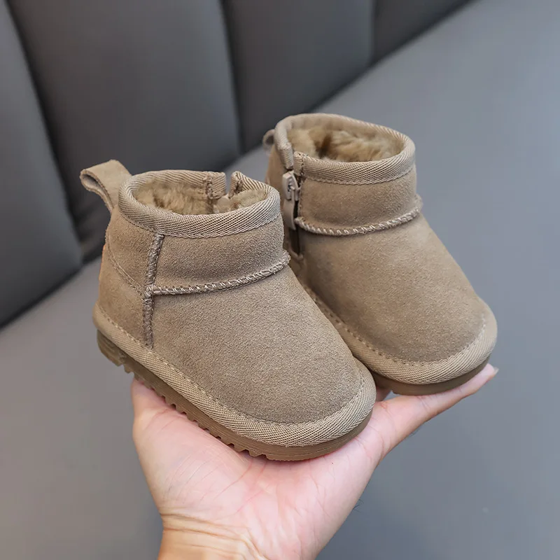 Baby Soft Suede Leather Snow Boots Boys Girls Warm Thicken Fur Cotton Shoes Children Anti-slip Warm Winter Boots