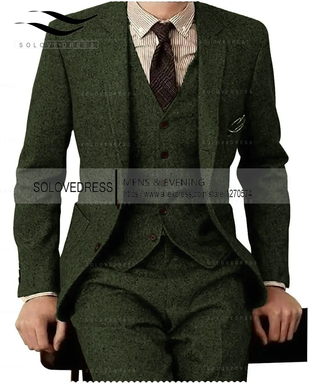 Men\'s Three Piece Suit Notch Lapel Tweed Casual Business Suit for Wedding, Work (Blazer+vest+Pants)