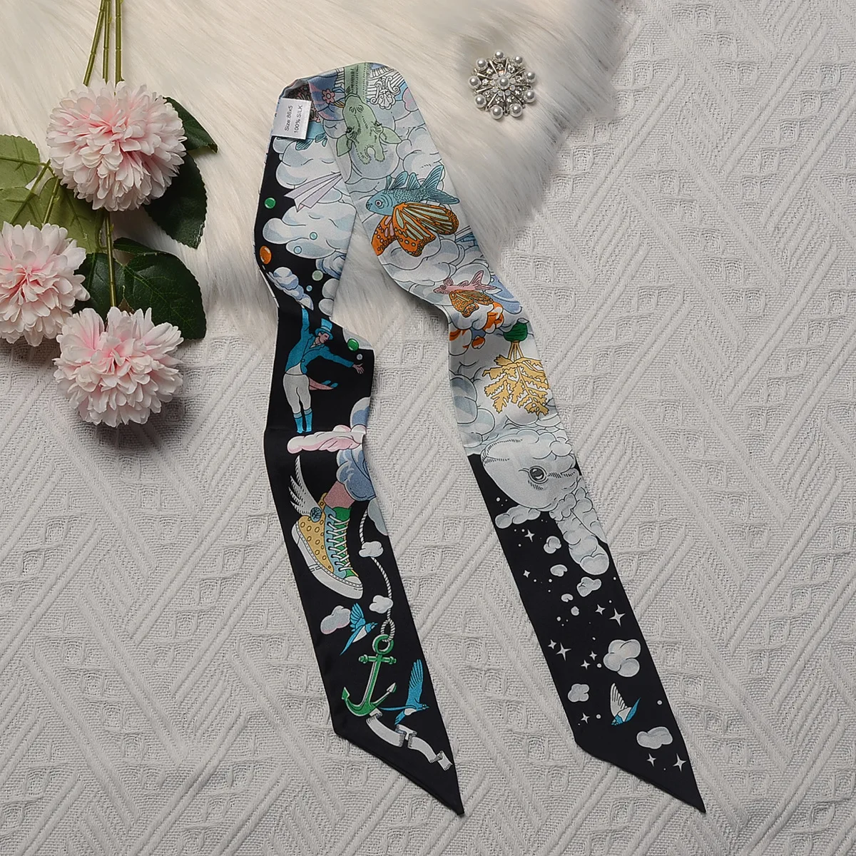 Korean Version of Small Fresh Internet Celebrity Women Tied Bag Ribbon Headband Versatile Decorative Streamer Twill Small Scarf