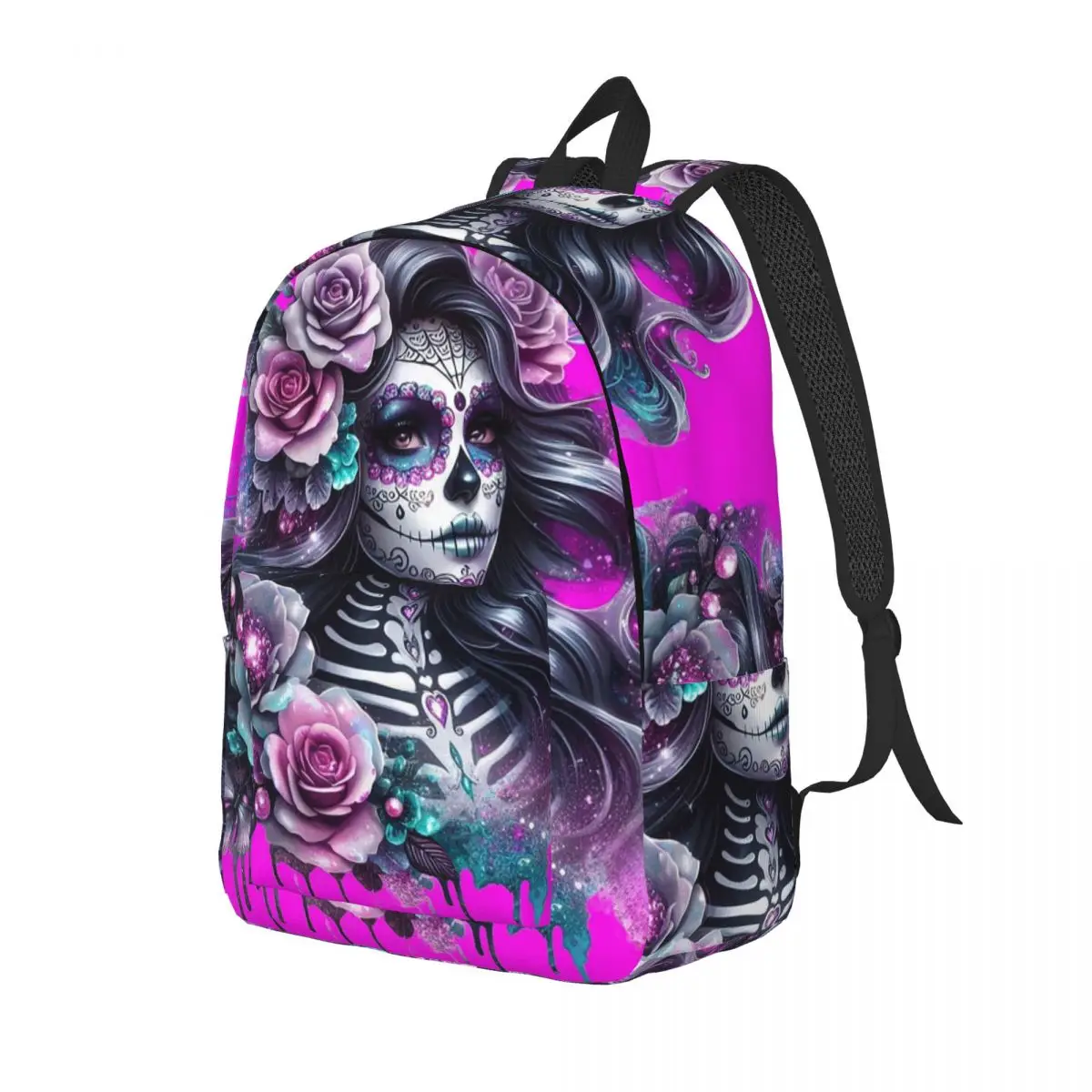 Gothic Day Of The Dead Girl With Roses Skull Student Backpack School Bag Hiking Travel Daypack for Kids Bookbag Shoulder Bags