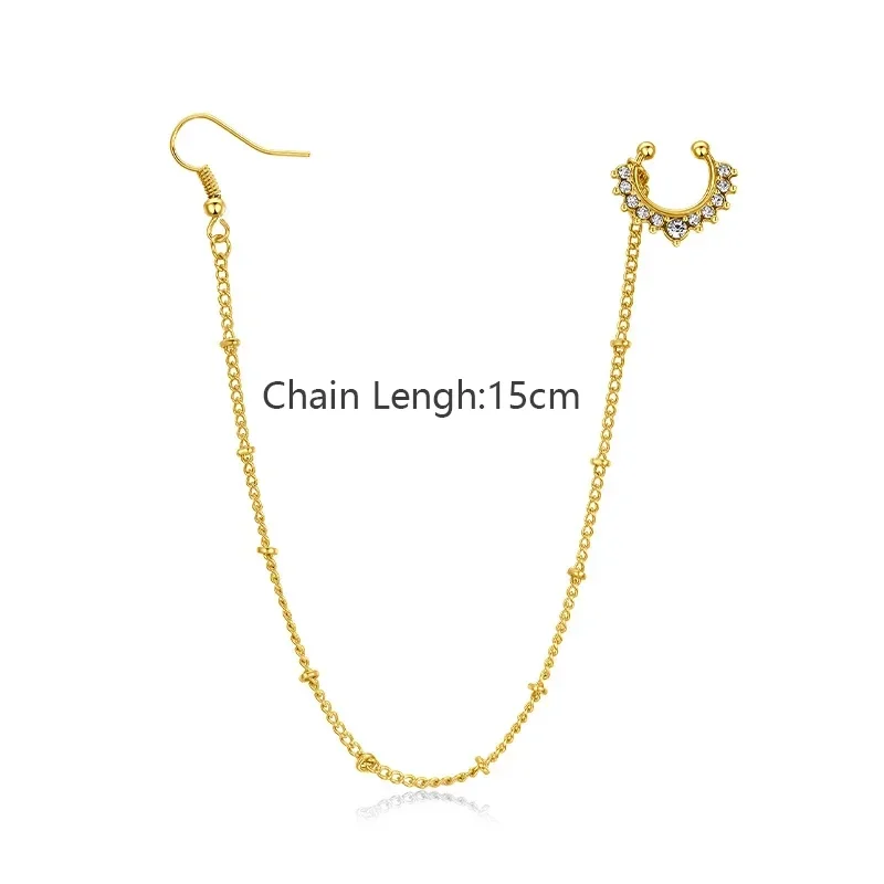Trendy Nose Rings for Women Connecting Earrings Small Crystal Sequin Fake Nostril Piercing Clip Jewelry Nose to Ear Chain