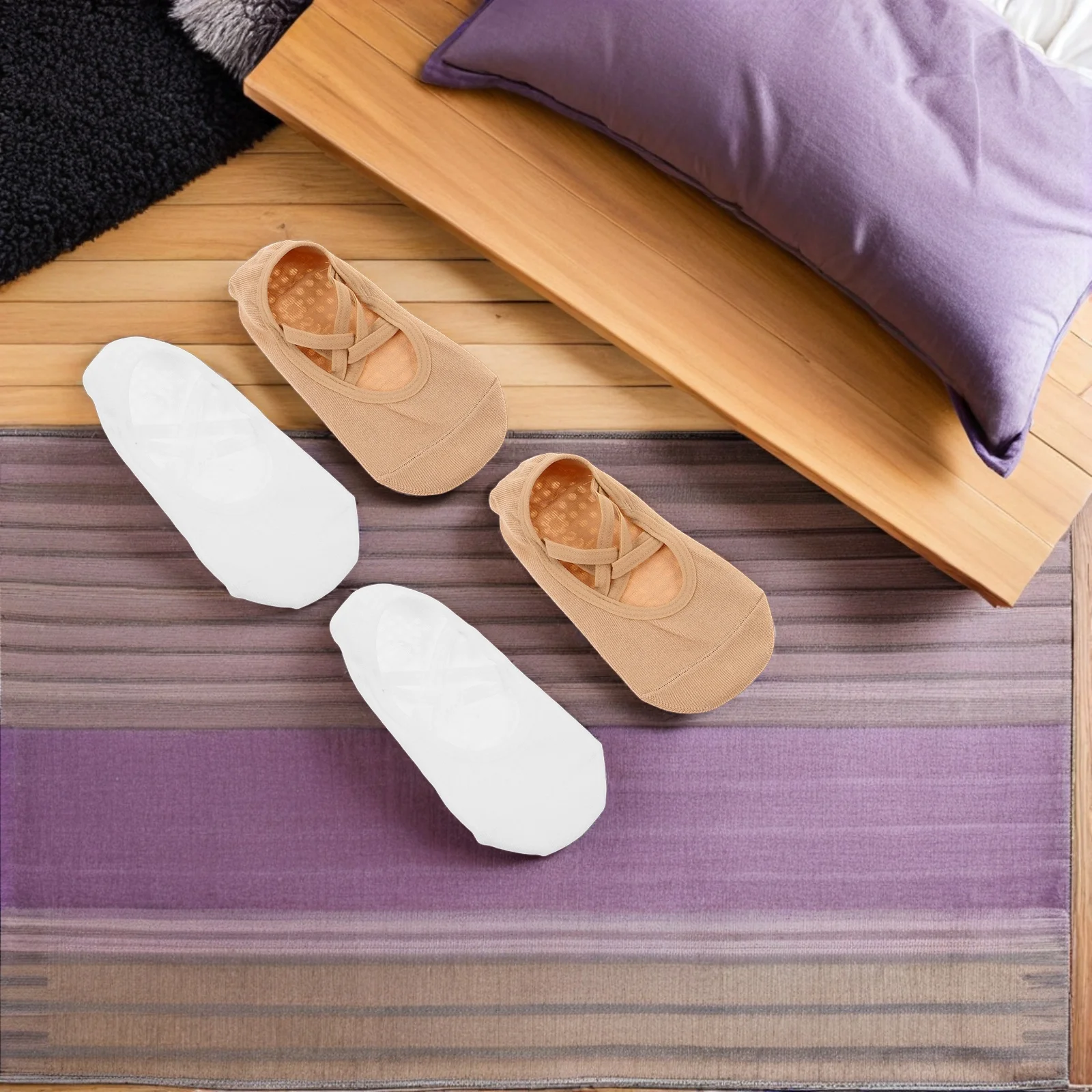 

2Pairs Women Grip Yoga Socks Nonslip Straps Ballet Pilates Workout Barefoot Dance Socks Breathable Elastic Sweat Absorbent