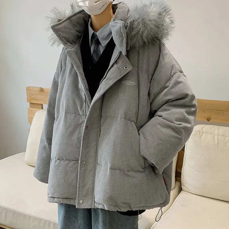 Winter Kapuze gepolsterte Baumwolle Mantel Männer trend ige Paar Cord Baumwolle gepolsterte Jacke Student großen Pelz kragen Baumwolle Mantel Jacke