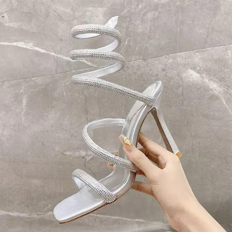 مثير المصارع خنجر الصنادل امرأة حجر الراين الكاحل حزام عالية الكعب أحذية امرأة ساحة تو ضيق الفرقة الصنادل الحديثة النساء #2