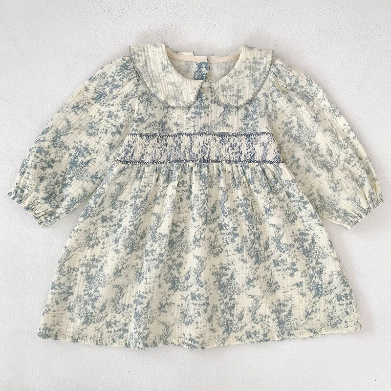 2026 Herbst Frühling Kinder Mädchen Kleid Langarm Gelb Bestickter Kragen Prinzessinnenkleid Koreanische Version Kleid – Detail 6