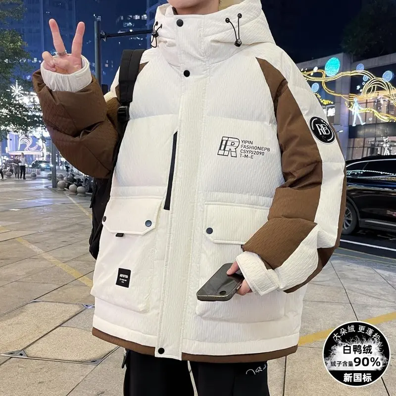 

Casual Winter Men's Warm 90% White Duck Down Jackets Youth Streetwear Windproof Puffer Coats Loose Thick Padded Parkas Clothing