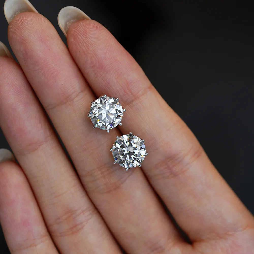 925 Silver Round Moissanite Stud Earrings for Women Men, Classic Six Prong Solitaire Moissanite Ear Studs, Dainty Sparkling Daily Piercing Jewelry, Romantic Valentine Anniversary Birthday Gift for Wedding Party Dating Minimalist Fashion Ear Accessory gallery 3