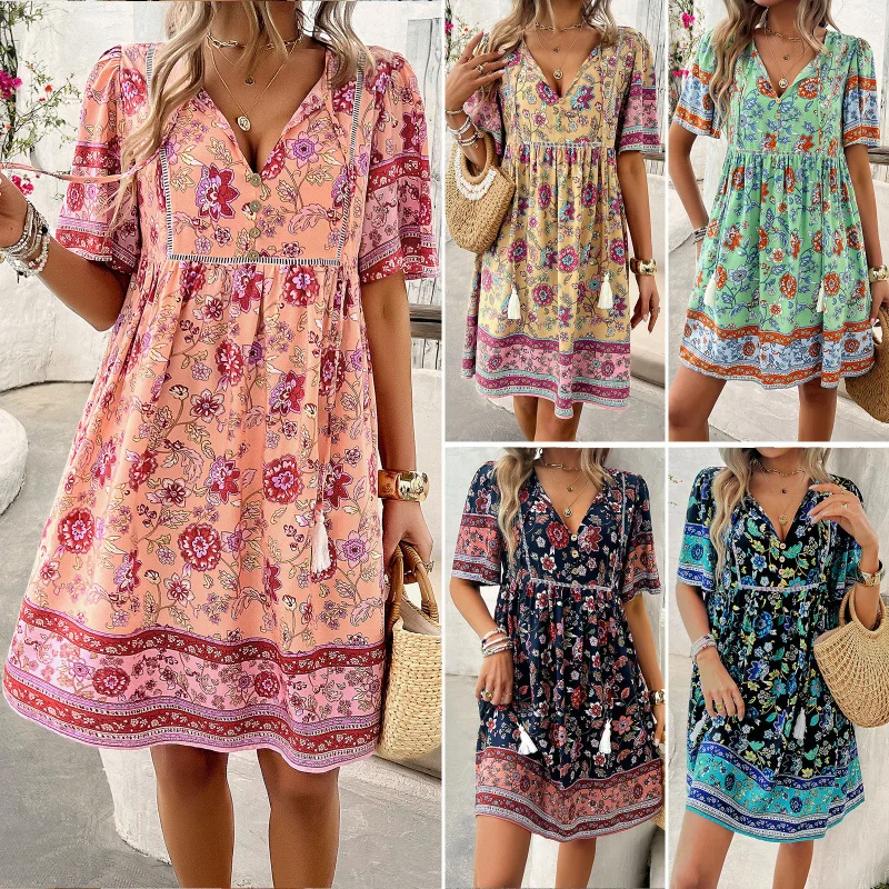 

Women'S Vacation Style Printed Short Sleeved Dress