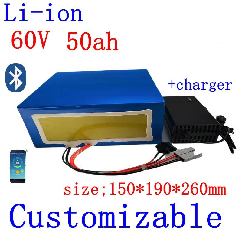 Batterie lithium-ion 60V, 50Ah, 150x190x260m, pour trottinette électrique 6000W, chariot AGV 8,5, tracteur