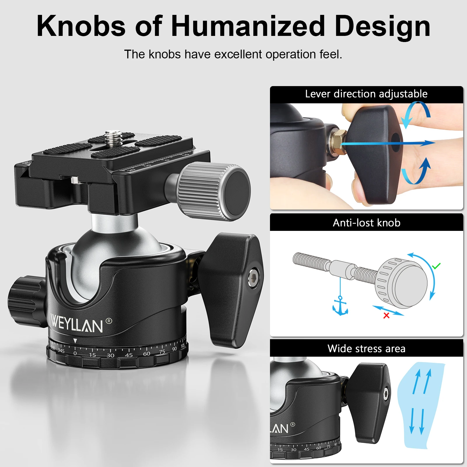 WEYLLAN EH36S Statyw z głowicą kulową Panorama Uniwersalna głowica kulowa U-Groove Niskoprofilowy uchwyt statywowy do lustrzanki cyfrowej Kamera Monopod — zdjęcie produktu 3
