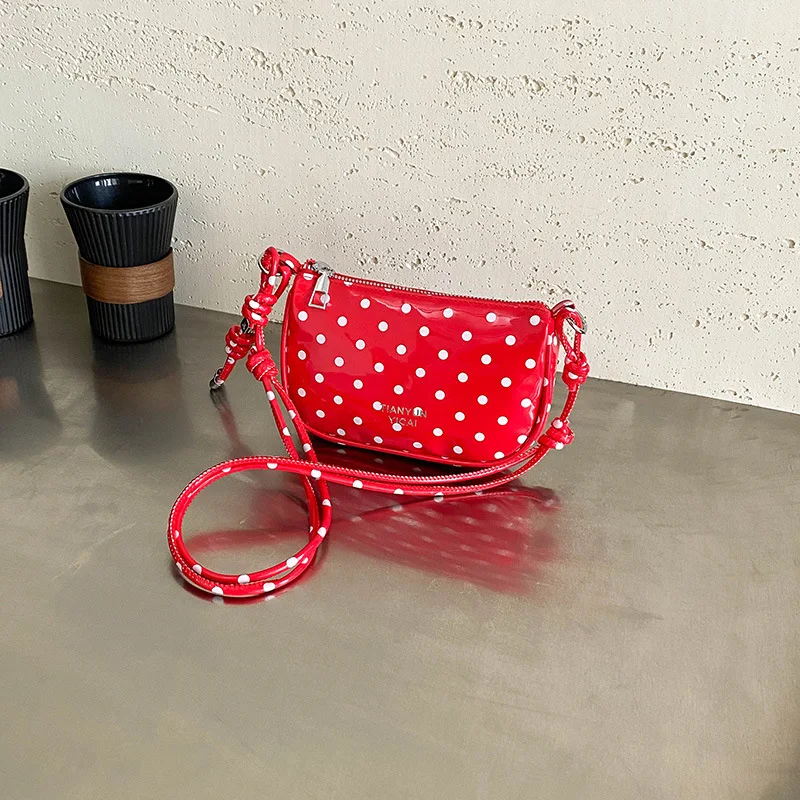 Fashion Polka Dot Pu Shoulder Bags for Women Korean Simple Ladies Adjustable Crossbody Bag Lightweight Portable Girls Phone Bag