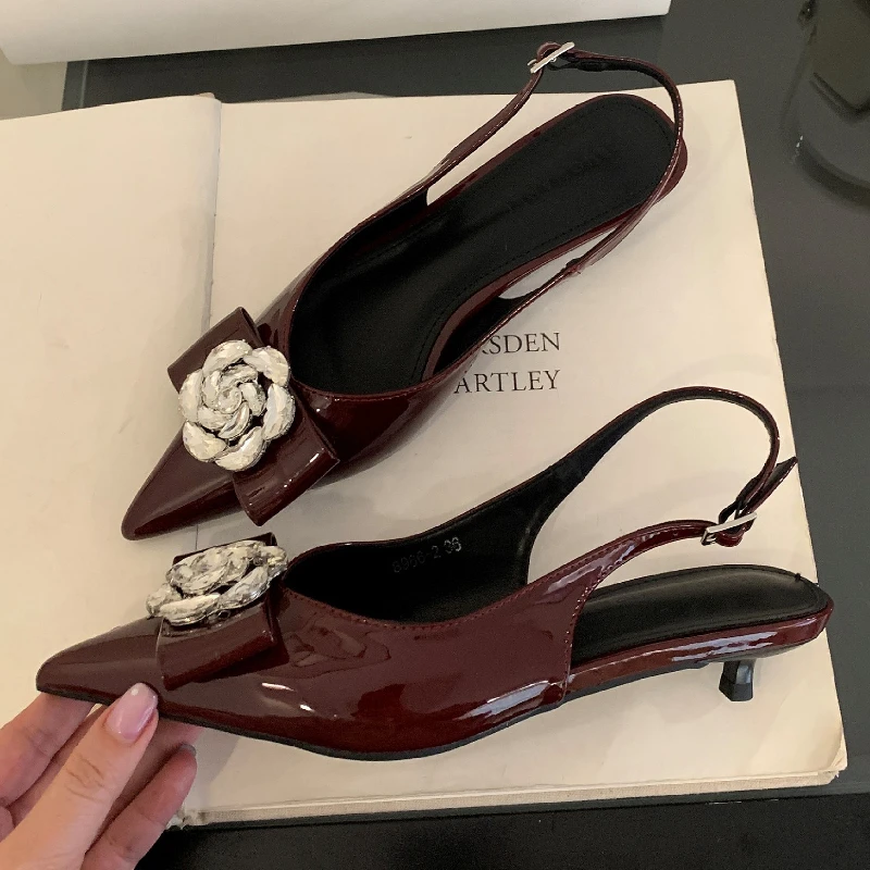 

Diamond Flower Designer Sandals Women Summer New 2025 Office Shoes for Women Pointed Toe Pumps Slingback Party Shoes Ladies