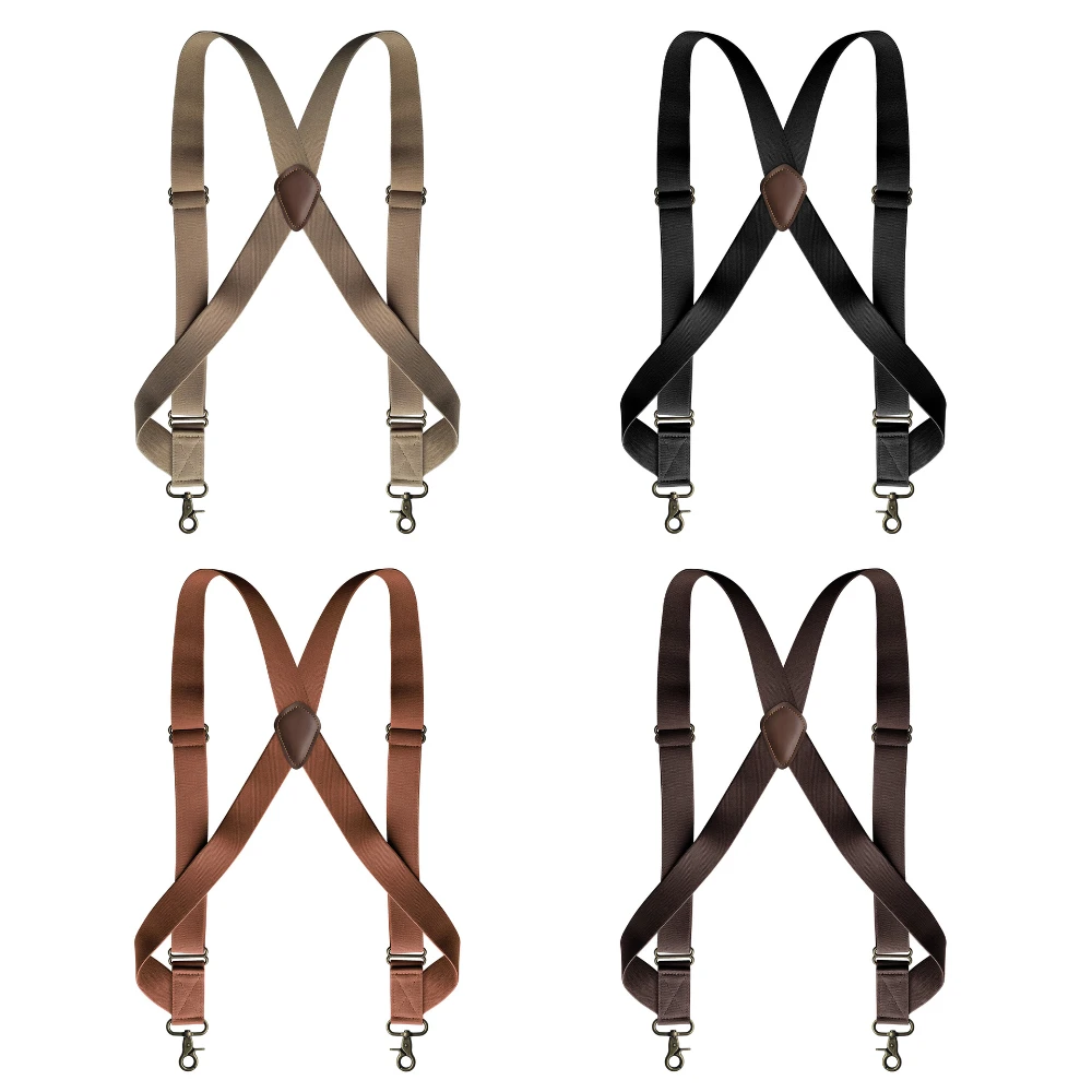 Trucker Suspenders for Men Work Heavy Duty 3.5cm Wide X-Back with Side Clips Hooks Adjustable Elastic Trouser Braces Strap Belts